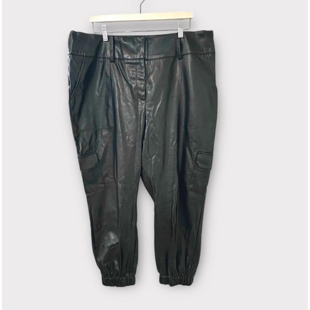 NY &C Womens Faux Leather Pants Black 6 Pockets Zip Hook Closure Plus Size 20